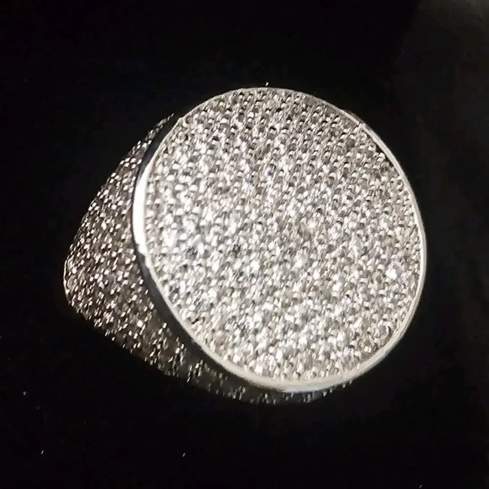 Sz8 White Gold-Plated brass Ring Pavé Round Cubic Zirconias